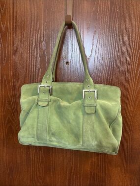 Levenger Green Suede Shoulder Tote Bag